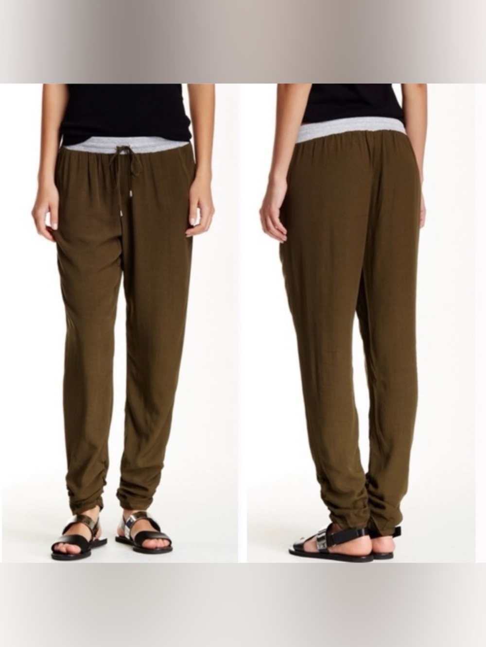 Splendid Ruched Leg Trouser Joggers Olive Green